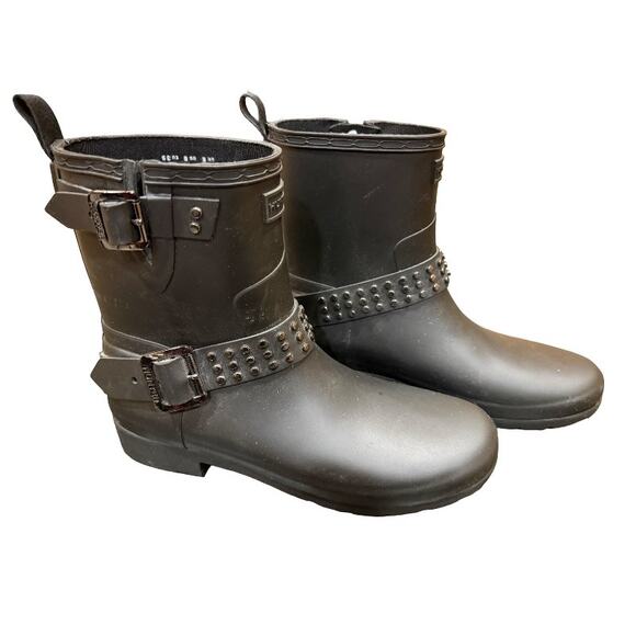 Hunter Shoes - Hunter Brand Women's Stud Biker Rain Boots -Size 8 -Black